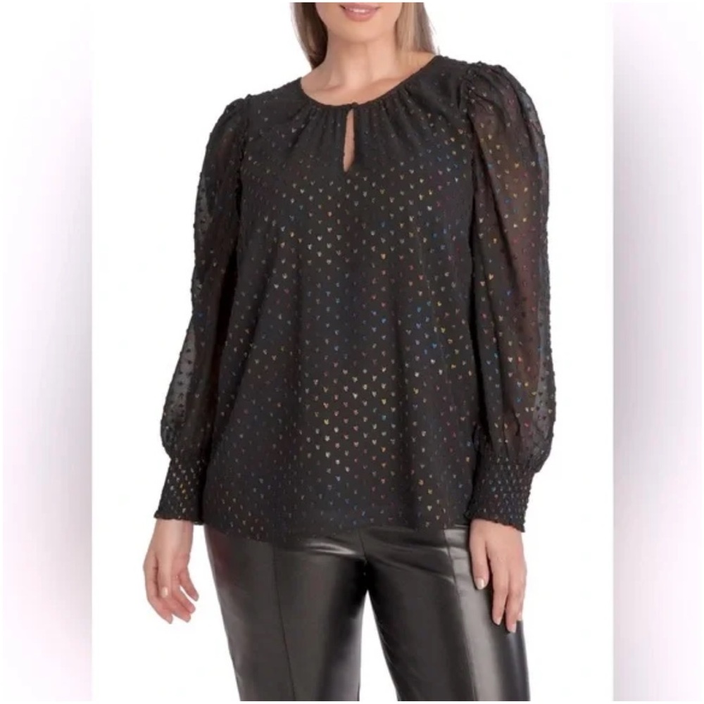 Adyson Parker Black Shimmer Clip Dot Blouse
